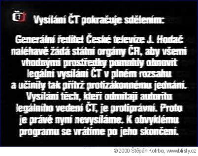 31. 12. 2000 - Oznámení na obrazovce České televize